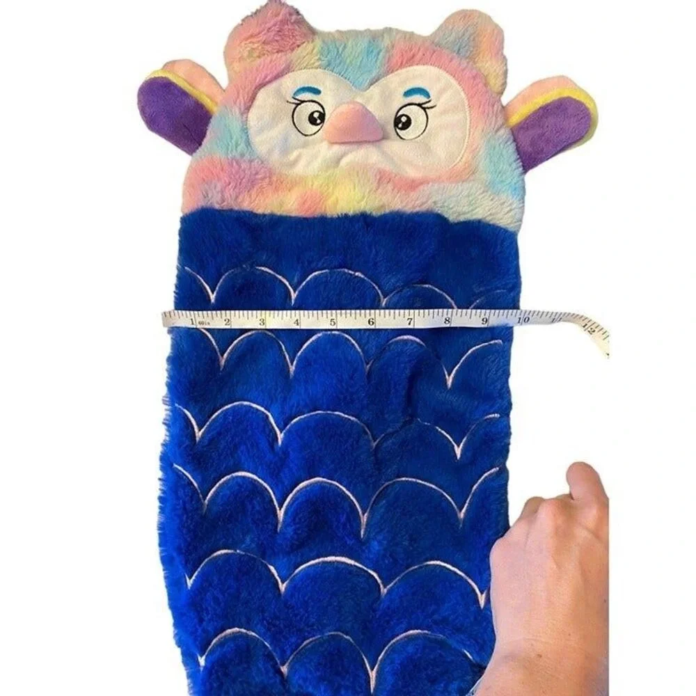 Blue Mermaid‎ Owl Plush Sensory Toy Crinkle Squeak Rainbow Tie Dye 20 Inch